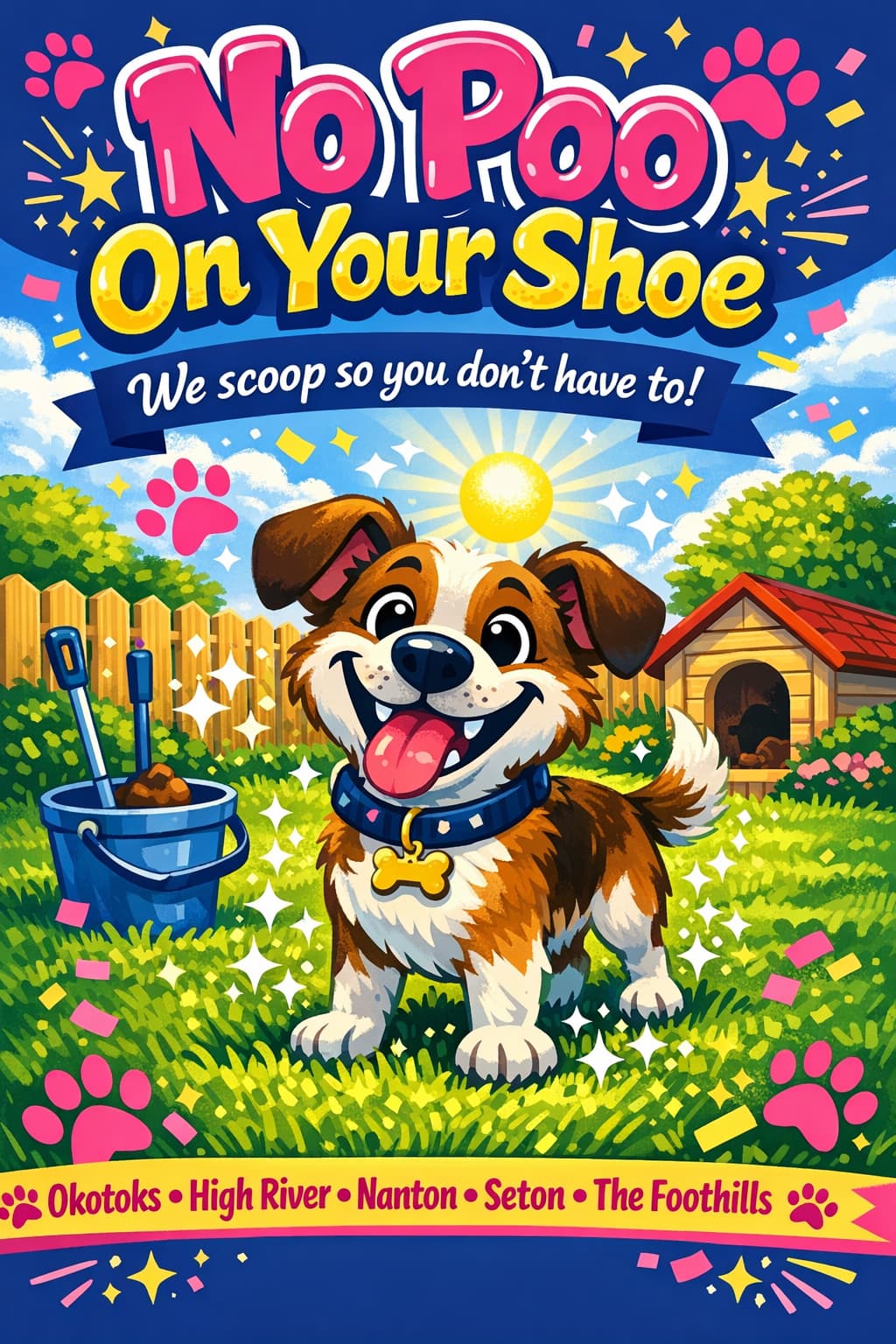 Fun and playful social media post for No Poo On Your Shoe pet waste removal serving Okotoks, High River, Nanton, Seton, and the Foothills